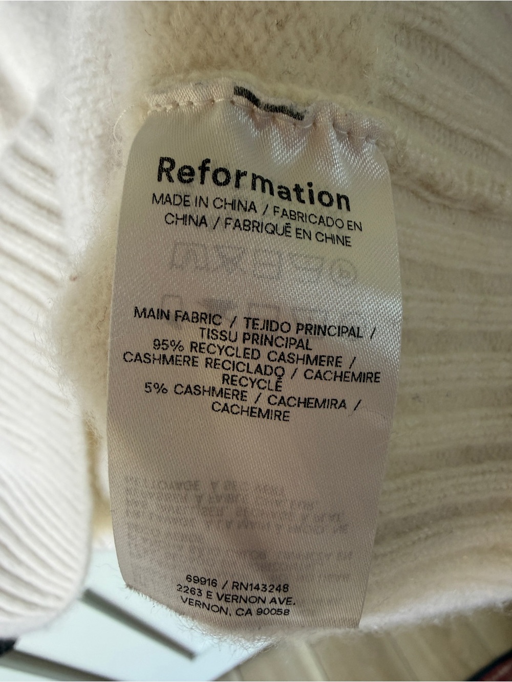 Reformation Cashmere Varsity Vneck Sweater Cream Navy XS - Picture 7 of 12